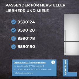 Lichtblau Liebherr Fridge Replacement Part No. 9590124, 9590178, 9590190, Hinge Set for Fridge Door Handle, Repair Kit for Liebherr Freezer, Pack of 2
