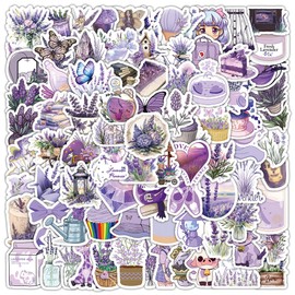 100PCS Lavender Sticker, Small Sized Cute Purple Floral Stickers Packs for Water Bottles, Laptops, Suitcases, Skateboards, Guitars, Vinyl Waterproof Flowers Decals for Adults