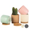TAMAYKIM 4 Inch Cylinder Ceramic Boho Plant Pots with Drainage