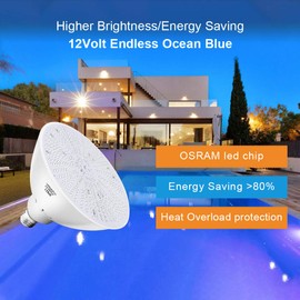 COOLWEST 12V 36W LED Pool Bulb Ocean Blue Light, 4200lm 6500K Endless Dark Blue Color E26 Base Replacement for Incandescent Bulbs in Swimming Pool Light