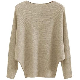 MAKARTHY Women's Khaki Batwing Sleeves Knitted Dolman Sweaters Pullovers Tops