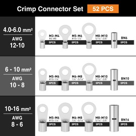 SOMELINE® DIN Series Ring Terminal Set for 4-16mm² Cables Includes Ring Crimp Terminals in Sizes M5, M6, M8 & M10, Pipe Terminals, Suitable for 16S Crimping Tool
