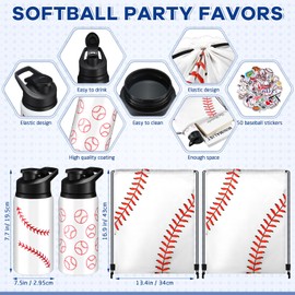 Skybooly 24 Pcs Sports Party Favors Set with Water Bottle Bulk Drawstring Gift Bag 50 Sticker Reusable Sports Aluminum Water Bottle Snap Lid Leakproof Ball Accessories for Team Gifts (Baseball)