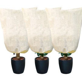 WUCHAITOO Frost Protection Cover for Plants, Pack of 3, Plants Winter Protection, Cover Plants Winter Plant Protection Bag with Drawstring, Plant Cover, Frost Protection, Fleece, 80 x 60 cm, Beige