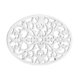 Sumnacon 1Pcs Oval Cast Iron Trivet - Antique Heat Resistant Metal Trivet for Hot Dish Pot Pan Teapot, Vintage Well Made Hot Plate Pad for Kitchen Dining Countertop Table,White