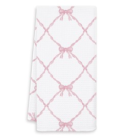 OSLYSOF Coquette Pink Bow Ribbon Kitchen Towels, Coquette Gift Bathroom Decor, Pink Coquette Kitchen Towels, Coquette Bow Preppy Hand Towels for Bathroom, Preppy Kitchen Decor,16x24 Inch