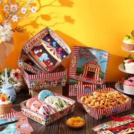 Ziliny 36 Pcs Carnival Party Paper Food Trays 5 lb Circus Snack Serving Trays Carnival Theme Party Supplies Circus Party Decorations BBQ Popcorn Hot Dog Boats for Birthday Carnival Circus Party