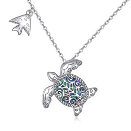CUPENDA Turtle Necklace 925 Sterling Silver Turtle Pendant Fish Necklace Abalone Shell Jewellery Sea Turtle Gifts for Ocean Lover