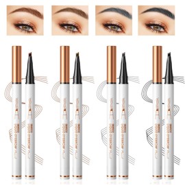 Tkekruh Eyebrow Pencil Waterproof 4 Piece Eyebrow Pencil, Waterproof Eyebrow Pen, with 4 Fork Tip Applicators, for Men and Women (Light Brown, Dark Brown, Grey, Black)