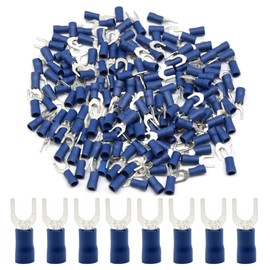 Hocansen 100 Pieces Fork Wire Connectors Electrical Connectors Crimp Terminal Connectors（Blue/PF5)