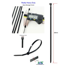 HS Strong Medium Zip Ties 8 Inch x 3/16" UV Rated Black 100 PCS Cable Zipties 50 Pounds Heavy Duty Self-Locking Strap Ties Automotive,Outdoor Fence Purpose