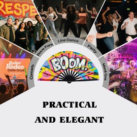13inch Bamboo Folding Hand Rave Fans, Large Clack Fan for Popping Line Dancing, Rodeo Chitlin Circuit Concert Boots On The Ground Hand Fan, Clapping Fans for Dance, Party, Festival