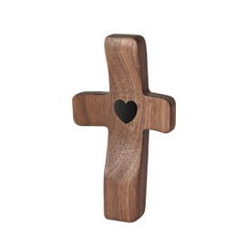 Yookin Cross My Heart | Encouragement Gift 5 inches Long Wooden Cross Fingertip Stress Relief Gifts Pocket Small Cross Christmas Gift Handheld Wooden Cross(Walnut)