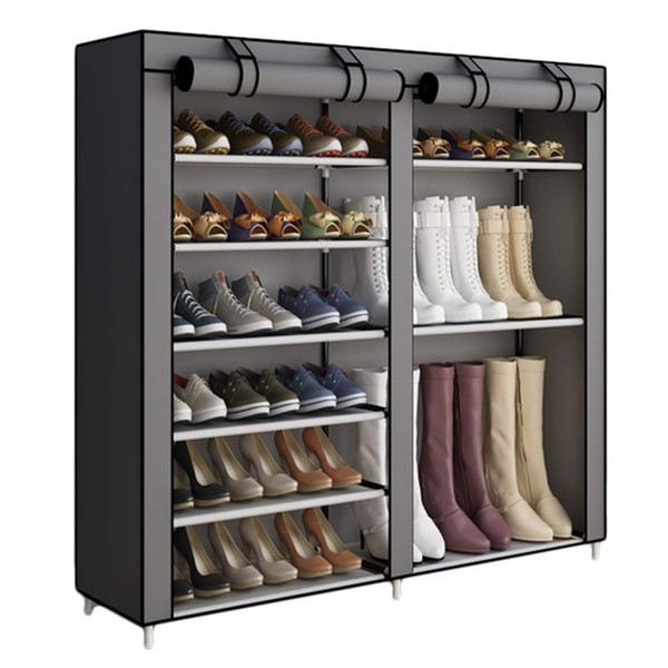 ACCSTORE Shoe Rack Shoe Storage Boot Style Hode up to 27 Pairs Shoes With Non-woven Fabric Cover,Grey