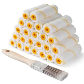 Paint Roller Covers, 25 Pack, 4 Inch 3/8" Nap Mini Microfiber Roller Covers for Painting, Roller Brush Covers, Small House Painting Supplies for Walls, Ceilings, Trim & DIY Projects