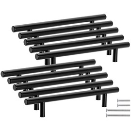 Neuhall 10 x Furniture Handles, Matt Black, 96 mm, Real Stainless Steel, Diameter 10 mm, Kitchen Handles, Cabinet Handles, Bathroom Furniture, Living Room Furniture Bar Handles, Rail Handles,