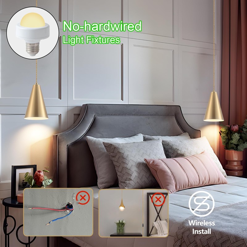 Dijiahua Gold Battery Operated Pendant Lights Kitchen Island 3 Pack