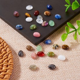 Pandahall 28Pcs Flatback Oval Cabochons Natural Gemstones 14 Colors Oval Cabochon Stones 8x6mm Flat Back Stone Gemstones Cabochons for Earring Necklace Bracelet Jewelry Making