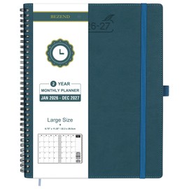 BEZEND Monthly Planner 2026-2027, 2 Year Agenda, Large Calendar Book with Notes, 8.5" x 11" (Jan 26 to Dec 27) 120 GSM Paper, Storage Pockets, Ruler Bookmark, Spiral PU Leather Softcover - Dark Green