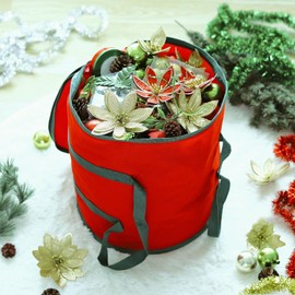 Vinsani Christmas Decoration Organiser Xmas Décor Accessories Fabric Storage Bag Foldable Dustproof Waterproof For Ornament Balls Baubles Tinsels Lights Bows 38 x 32 x 32 cm - Red