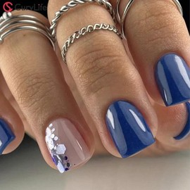 Milky White Press On Nails | CurvLife Nail | 24pcs Short Round Fake Nails | Glossy Natural Finish | Easy Apply, Comfortable & Durable | Daily, Business & Elegant Nail Art:_Midnight Sparkle