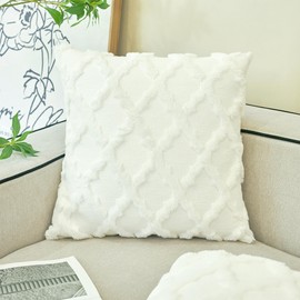 Ci & Ci Set of 2 Boho Decorative Cushion Covers, 40 x 40 cm, Cream White Cushion, Sofa Cushion, Decorative Cushion, Fluffy Cushion Covers for Sofa, Couch