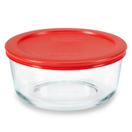 Pyrex Simply Store Glass Food Storage Container, Snug Fit Non-Toxic Plastic BPA-Free Lids, Freezer Dishwasher Microwave Safe, 4 Cup