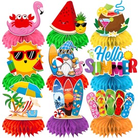 LandReCol 9 Stück Beach Party Deko, Hawaii Party Deko, Sommerparty Deko Set, Farbige 3D Waben Fotorequisiten für Strandparty und Tiki Bar, Ideale Deko für Sommerfeste und Fotoaufnahmen