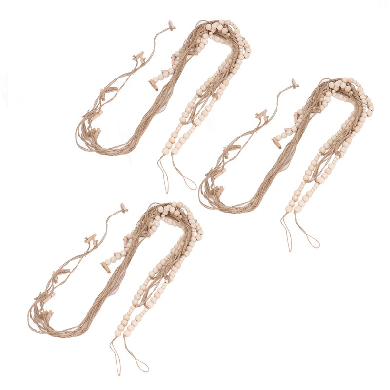 3pcs Hanging Photo Display with Wood Clips Beads DIY 110cm
