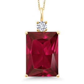Gem Stone King 20.27 Cttw Created Ruby and White Lab Grown Diamond Pendant Necklace For Women