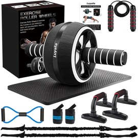 10-In-1 Ab Exercise Wheels Kit with Resistance Bands, Knee Mat, Jump Rope, Push-Up Bar - Home Gym Equipment for Men Women Core Strength & Abdominal Exercise