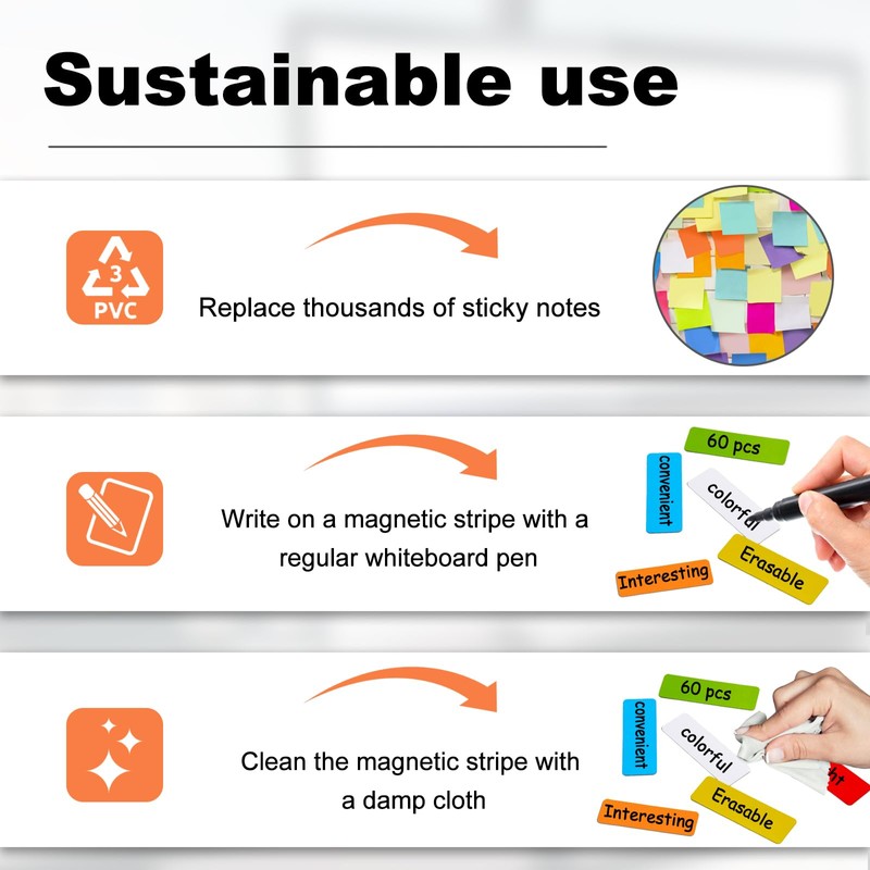 60 Magnetic Strips Writeable (60 x 20 mm), Magnetic Labels