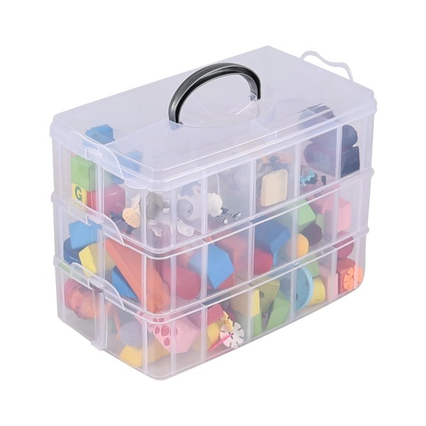 Lesbin 3-Tier Stackable Storage Box with 30 Compartments, Large Clear