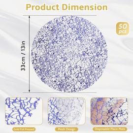 HYSENM 50 Pcs Disposable Blue Placemats Set Metallic 13 Inch Round Table Doilies, Ultra-Thin Messy Lines Disposable Placement Mats for Home Decoration Dining Table Wedding Birthday Party