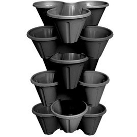 CrazyGadget 6 x CrazyGadget? Strawberry Planter Trio 3 Pot Stacking Pot for Herb Flower Bedding Indoor Outdoor Garden (Black)