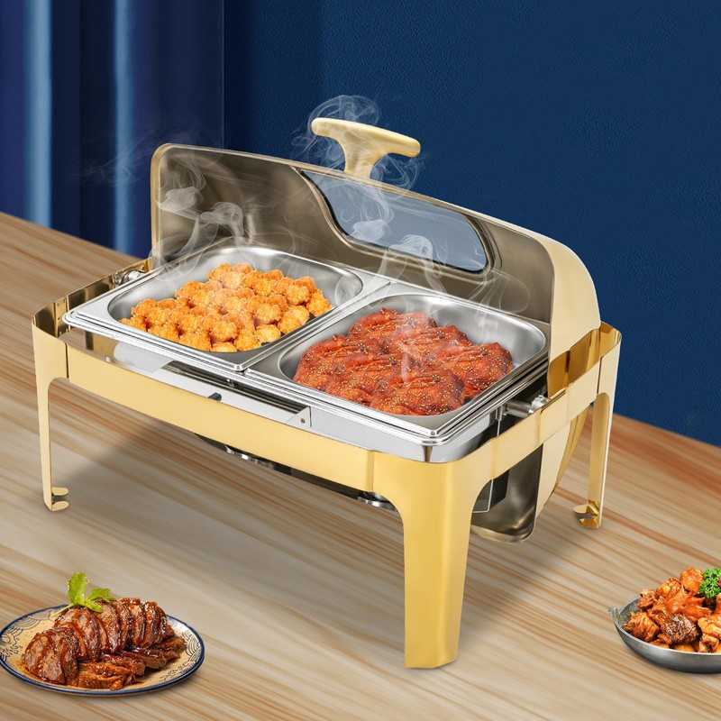 9.5Qt Rectangular Chafing Dish,Chafer Buffet Warmer Set,Roll Top Chafing Dish