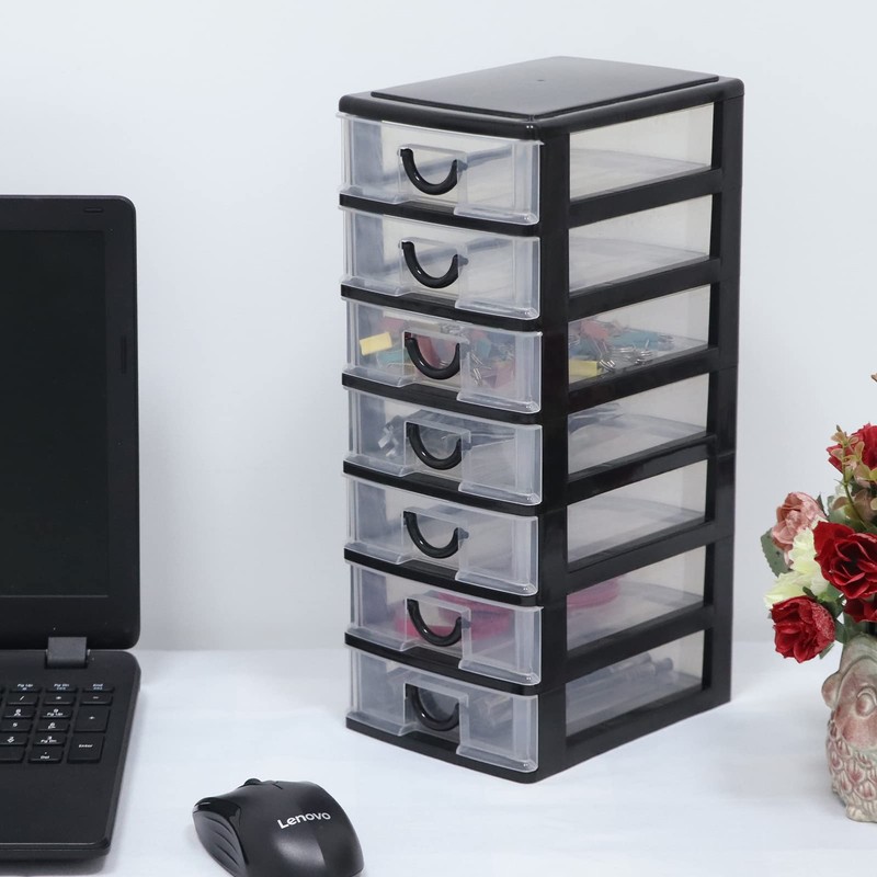 Rempry Mini Plastic Drawers Organizer, 7.1"cx5.1"x13.2" Small Storage Drawers Containers