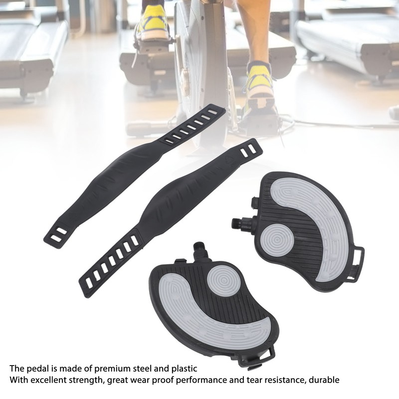 2PCS Exercise Bike Pedals with Straps PP PVC Stainless Steel