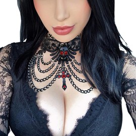 Women's Black Lace Choker Necklace – Adjustable Gothic Skull Cross Pendant Choker for Halloween Witch, Festivals, Vampire Goth Costume