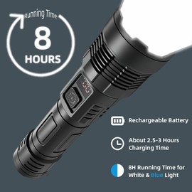 Sulitcamp Rechargeable Flashlights High Lumens, Super Bright Flash Light, 2-in-1 Zoomable Handheld Flashlight, Portables LED Flash Light with Power Display(White & Blue)