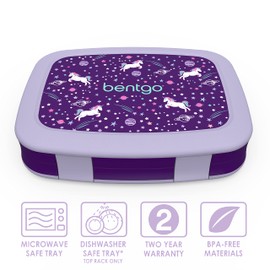 Bentgo Kids Prints (Unicorn) - Leak-Proof, 5-Compartment Bento-Style Kids Lunch Box - Ideal Portion Sizes for Ages 3 to 7 - BPA-Free and Food-Safe Materials