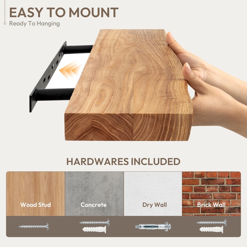 Marsmiles 36 inch Floating Shelves for Wall Elm Wood Live