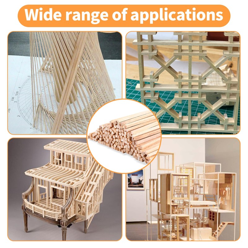 150 Pcs Natural Balsa Wood Sticks, Square Wooden Dowels 3