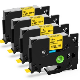 Pack of 4 Upwinning TZe-631 Compatible with Brother P-touch Bands 12 mm Yellow, Replacement for Tze 12 mm TZe 631 TZe631 Aze-631 Black on Yellow for Brother PTH100R H105 H100LB D210 E110 E300