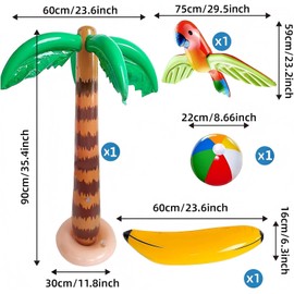 Meiruier 25PCS Inflatable Palm Tree & Flamingo Party Decorations Set - Hawaiian Luau Beach inflatable pool toys,Dolphin, Banana, Beach Balls, Ring Toss Game - Hawaiian party decorations
