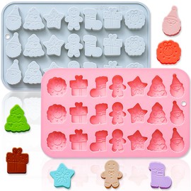 2 Pack Mini Christmas Themed Silicone Molds, 21 Cavity 3D Xmas Tree Santa Claus Gingerbread Man Boots Wreath Cookies Tray DIY Baking Tools for Chocolate Fondant Candy Dessert Gummy Soap Resin Clay