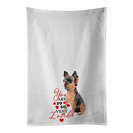 Caroline's Treasures Yorkie Black and Gold #2 so Loved White Kitchen Set of 2Kitchen Cotton Hand-Towels