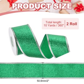 PATIKIL 20 Yards x 2" Christmas Ribbon, Metallic Wired Ribbon Shine Gift Wrapping Ribbon for Craft Birthday Wedding Festival Decoration, Green Silver