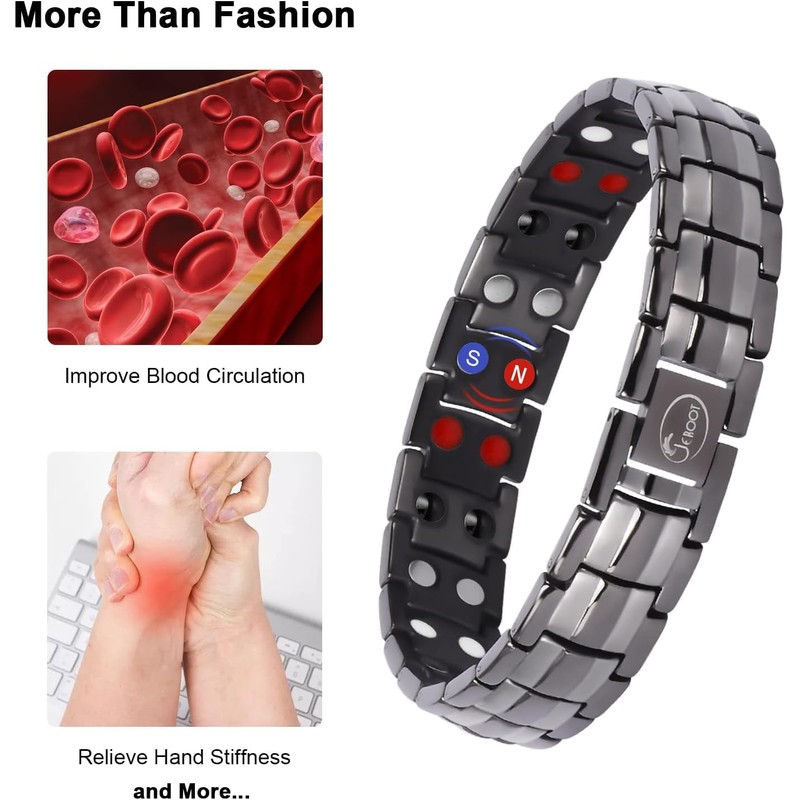 JEROOT Men's Magnetic Bracelet Made of Brushed Grey Titanium Bracelet