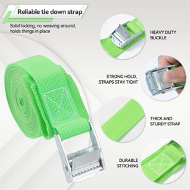 6Pcs 8.2 ft Kayak Lashing Straps Padded with Cam Buckles Adjustable Tie Down Cinch Ratchet Straps Moving Nylon Roof Rack Carrier for Motorcycle Boat Cargo Trucks Trailer Luggage 1" x8.2' Green